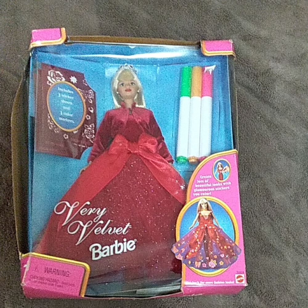 Very Velvet Barbie doll red sparkly dress,